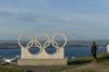 Pat and the Olympic rings (2012 London Games, sailing), Isle of Portland UK