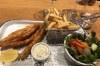 Last Aussie meal - flathead tails with chips and salad. Melbourne Airport.