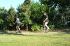 Hayden on his unicycle, elisse on roller blades, West Ealing, London GB