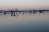 Miroir d'Eau looking towards Pont de Pierre at dusk, Bordeaux