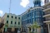 Colourful buildings in Plaza de los Trabajadores, Camaguey CU