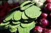 Nopales (cactus pad) is popular. Market day in Uman