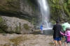 Jumping into the pond, with rope around waist for quick exit. Cascade El Chorro (waterfall) EC