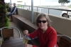 Thea enjoys draft ginger beer at Palm Beach, Waiheke Island, Auckland NZ