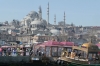 Suleymaniye Mosque and Boats from Galata Bridge Istanbul TR