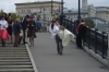 Luzhkov bridge on the Vodootvodny canal is a favourite stop for the wedding parades. Moscow RU