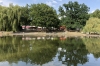 Lake and cafes in Friedrichshain Volkspark, Berlin DE