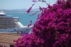 The view from Miradouro de Santa Luzia,  Lisbon PT. Cruise boat in town.