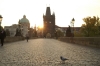 Early morning on the Charles Bridge in Prague CZ.