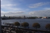 Looking across the Neva River to Birzhevoy Place and the lighthouses, fromt he Hermitage museum. St Petersburg RU