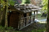 Stone & cedar roof on a shed, Hida Folk Village, Takayama, Japan