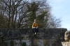 Martine on a bridge near Romainmôtier, Circuit des fountaines in the Vallon du Nozon CH
